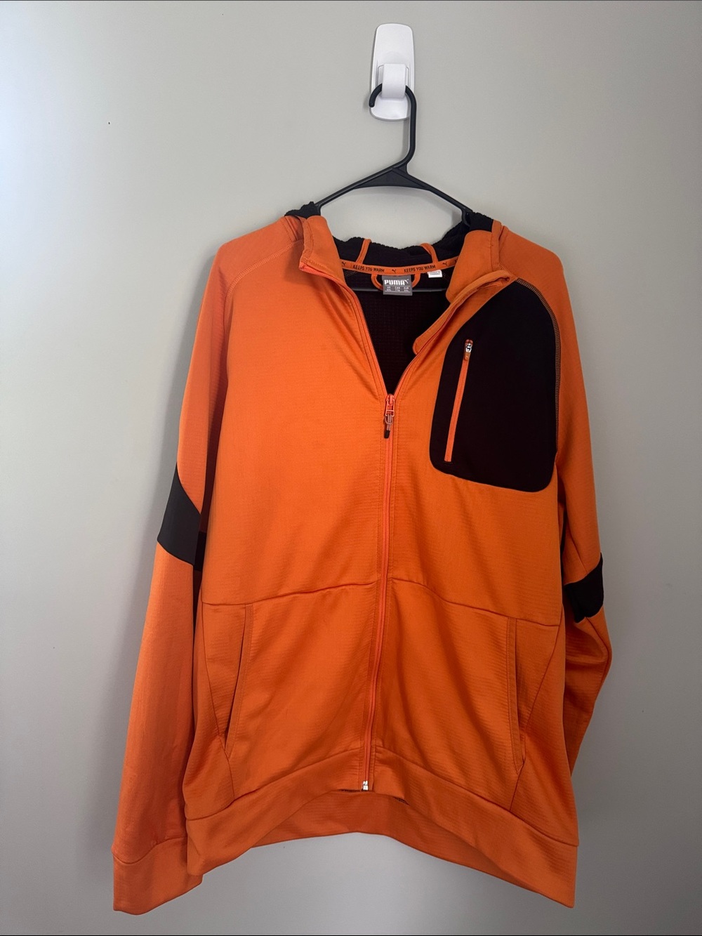 Puma Men’s Orange Full-Zip Hoodie with Black Chest Pocket
